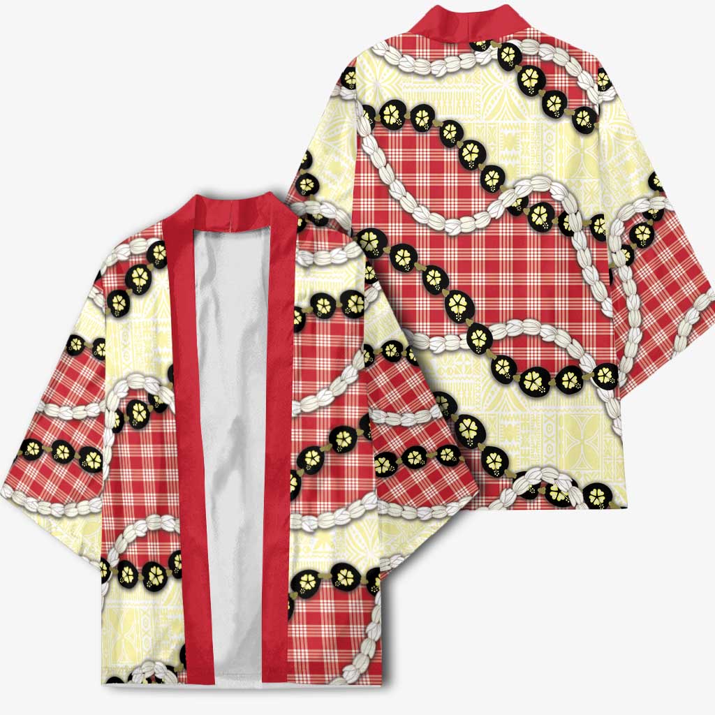 Red Palaka Hawaii Kimono Kukui Nut Pikake Lei Hawaiian Tapa Pattern LT14 - Polynesian Pride