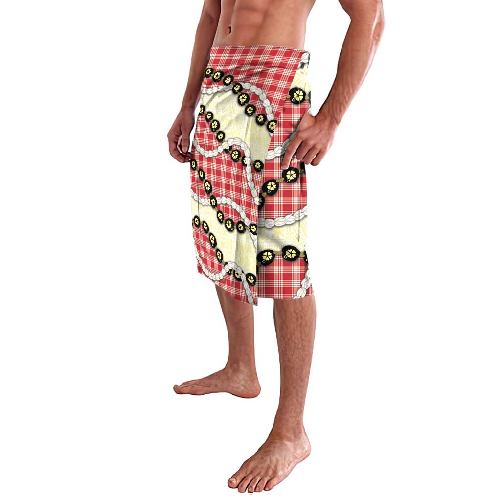 Red Palaka Hawaii Lavalava Kukui Nut Pikake Lei Hawaiian Tapa Pattern LT14 - Polynesian Pride