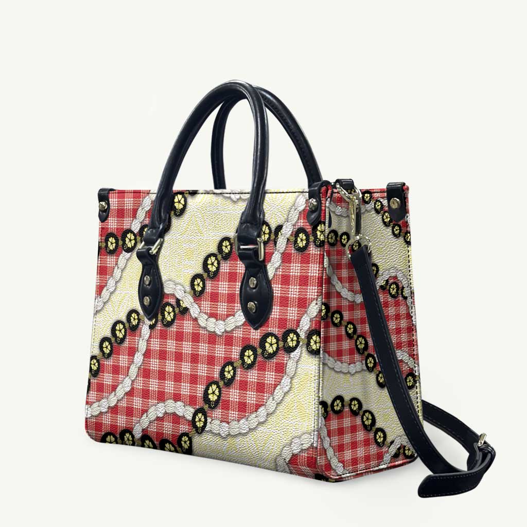 Red Palaka Hawaii Leather Bag Kukui Nut Pikake Lei Hawaiian Tapa Pattern LT14 Red - Polynesian Pride