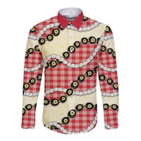 Red Palaka Hawaii Long Sleeve Button Shirt Kukui Nut Pikake Lei Hawaiian Tapa Pattern LT14 Unisex Red - Polynesian Pride