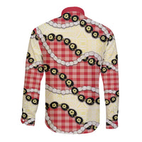 Red Palaka Hawaii Long Sleeve Button Shirt Kukui Nut Pikake Lei Hawaiian Tapa Pattern LT14 - Polynesian Pride