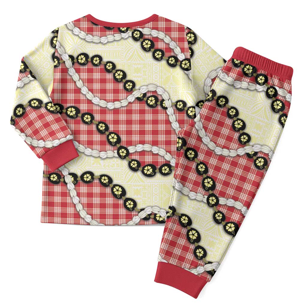 Red Palaka Hawaii Christmas Pajama Set Kukui Nut Pikake Lei Hawaiian Tapa Pattern LT14 - Polynesian Pride