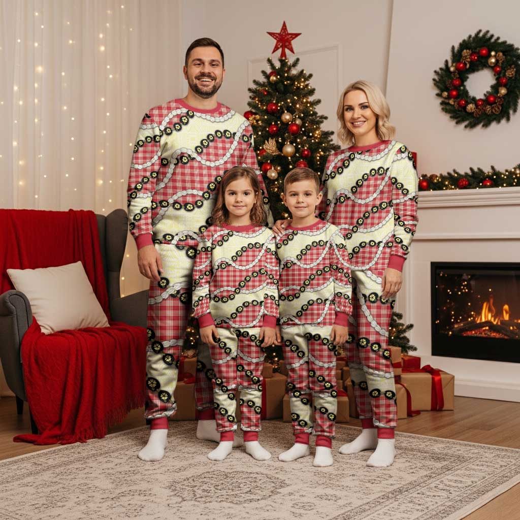 Red Palaka Hawaii Christmas Pajama Set Kukui Nut Pikake Lei Hawaiian Tapa Pattern LT14 - Polynesian Pride