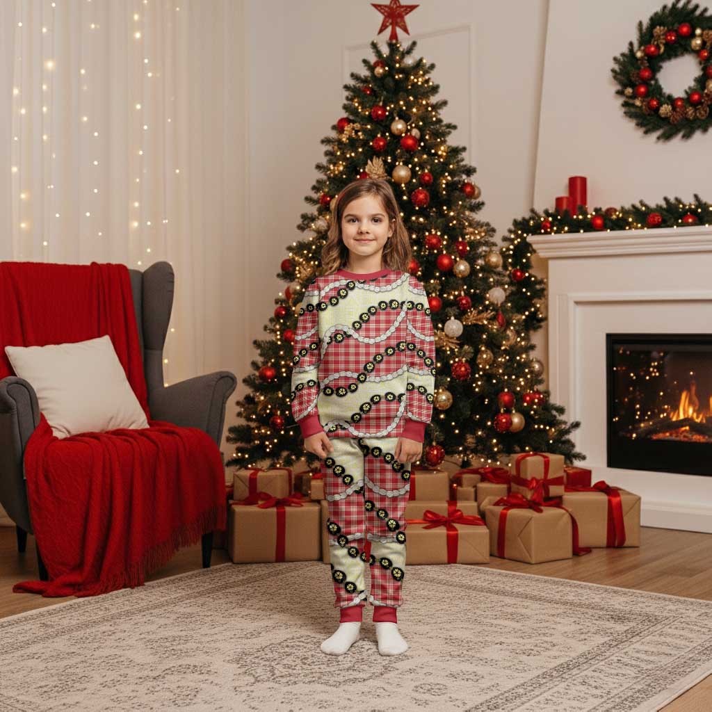 Red Palaka Hawaii Christmas Pajama Set Kukui Nut Pikake Lei Hawaiian Tapa Pattern LT14 Kid Red - Polynesian Pride