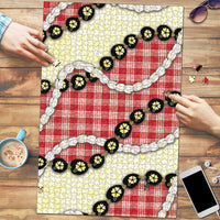 Red Palaka Hawaii Puzzle Kukui Nut Pikake Lei Hawaiian Tapa Pattern LT14 Red - Polynesian Pride