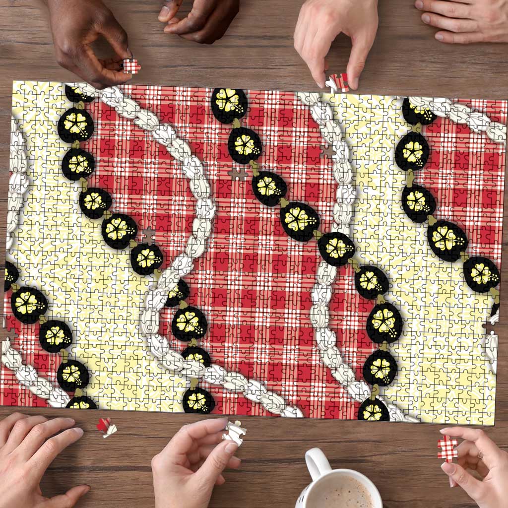 Red Palaka Hawaii Puzzle Kukui Nut Pikake Lei Hawaiian Tapa Pattern LT14 - Polynesian Pride