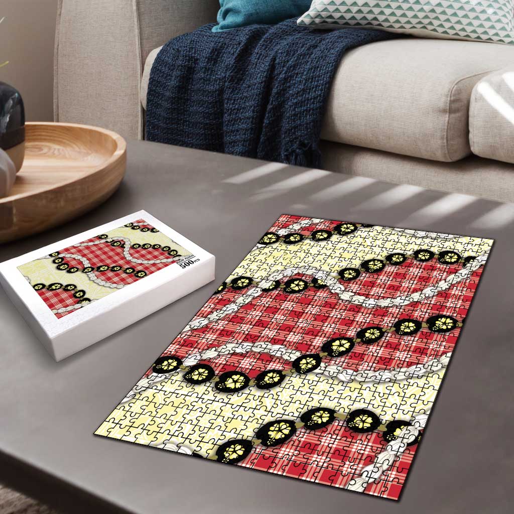 Red Palaka Hawaii Puzzle Kukui Nut Pikake Lei Hawaiian Tapa Pattern LT14 - Polynesian Pride