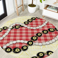 Red Palaka Hawaii Round Carpet Kukui Nut Pikake Lei Hawaiian Tapa Pattern LT14 Red - Polynesian Pride