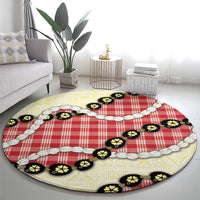Red Palaka Hawaii Round Carpet Kukui Nut Pikake Lei Hawaiian Tapa Pattern LT14 - Polynesian Pride