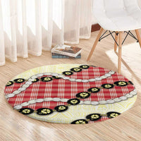 Red Palaka Hawaii Round Carpet Kukui Nut Pikake Lei Hawaiian Tapa Pattern LT14 - Polynesian Pride