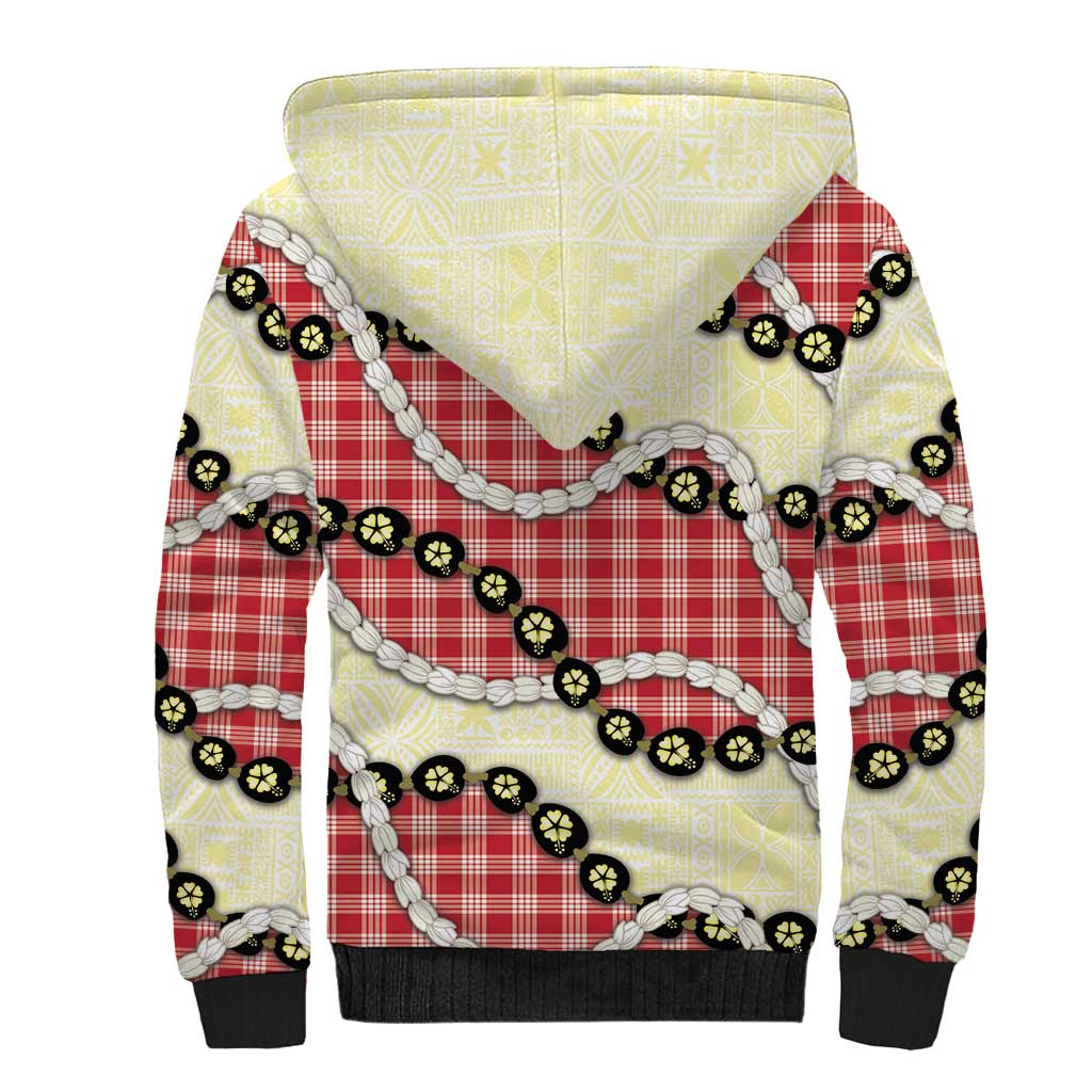 Red Palaka Hawaii Sherpa Hoodie Kukui Nut Pikake Lei Hawaiian Tapa Pattern LT14 - Polynesian Pride