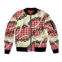 Red Palaka Hawaii Sleeve Zip Bomber Jacket Kukui Nut Pikake Lei Hawaiian Tapa Pattern LT14 Unisex Red - Polynesian Pride