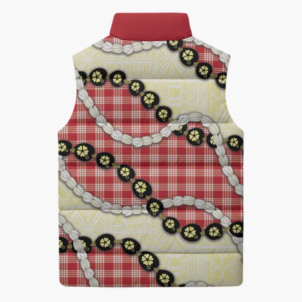 Red Palaka Hawaii Sleeveless Puffer Jacket Kukui Nut Pikake Lei Hawaiian Tapa Pattern LT14 - Polynesian Pride