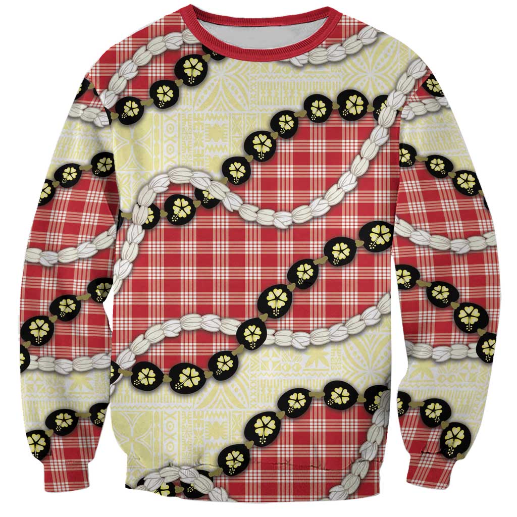 Red Palaka Hawaii Sweatshirt Kukui Nut Pikake Lei Hawaiian Tapa Pattern LT14 Unisex Red - Polynesian Pride