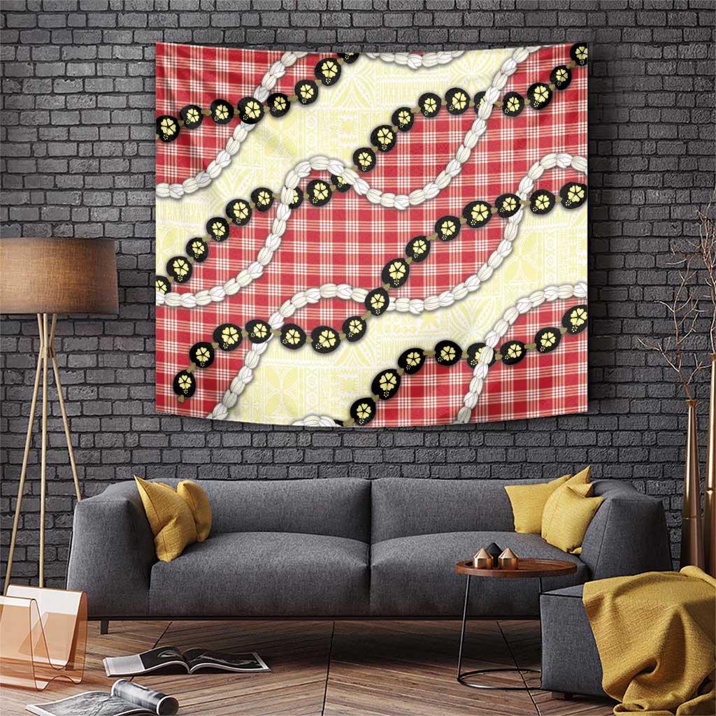 Red Palaka Hawaii Tapestry Kukui Nut Pikake Lei Hawaiian Tapa Pattern LT14 Red - Polynesian Pride