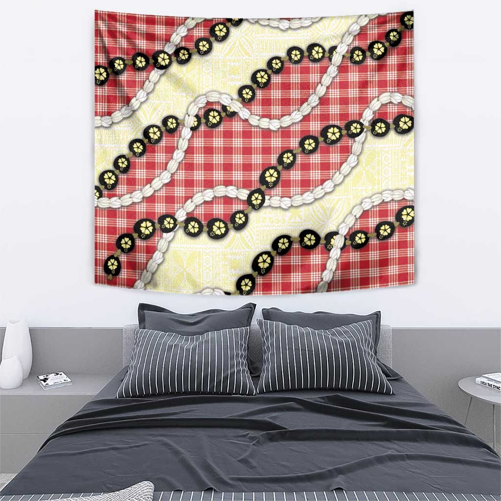 Red Palaka Hawaii Tapestry Kukui Nut Pikake Lei Hawaiian Tapa Pattern LT14 - Polynesian Pride