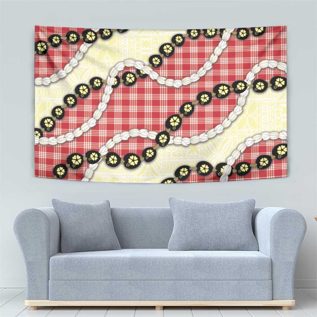 Red Palaka Hawaii Tapestry Kukui Nut Pikake Lei Hawaiian Tapa Pattern LT14 - Polynesian Pride