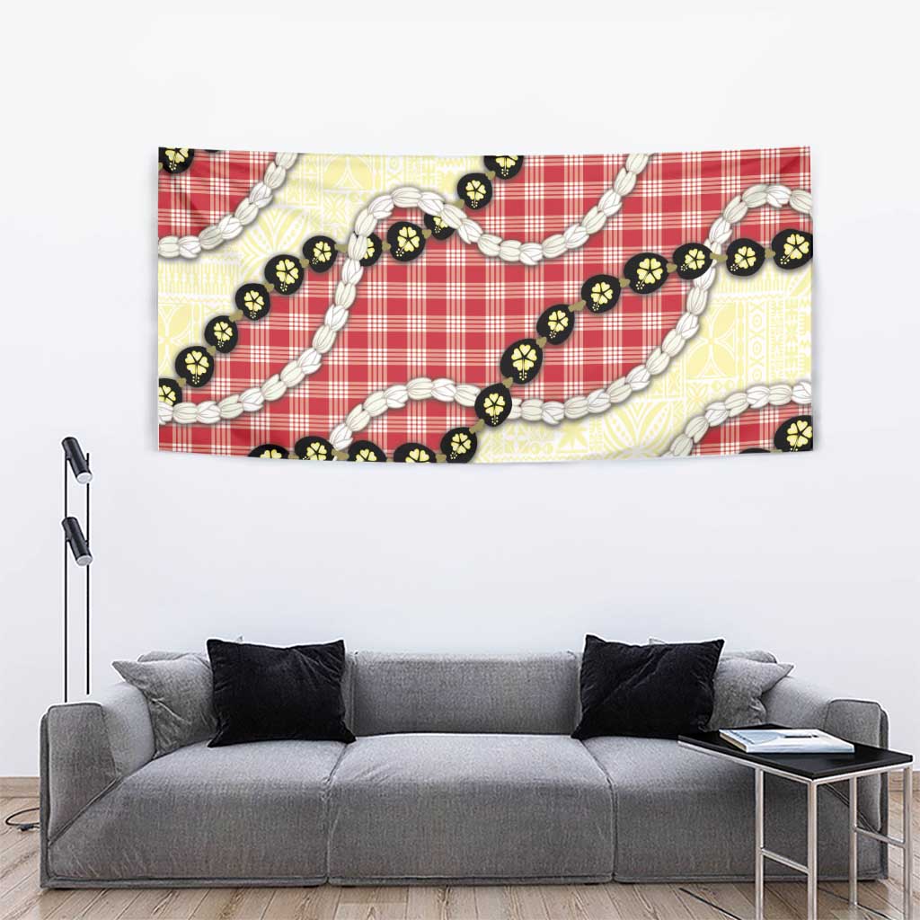 Red Palaka Hawaii Tapestry Kukui Nut Pikake Lei Hawaiian Tapa Pattern LT14 - Polynesian Pride