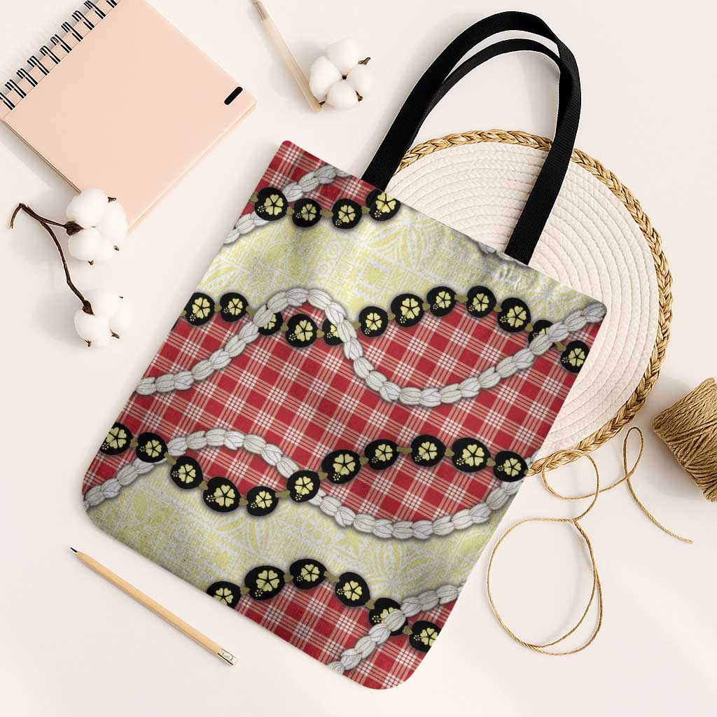 Red Palaka Hawaii Tote Bag Kukui Nut Pikake Lei Hawaiian Tapa Pattern LT14 Black Strap One Size Red - Polynesian Pride