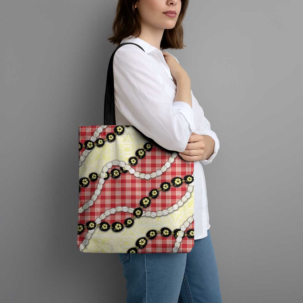 Red Palaka Hawaii Tote Bag Kukui Nut Pikake Lei Hawaiian Tapa Pattern LT14 - Polynesian Pride