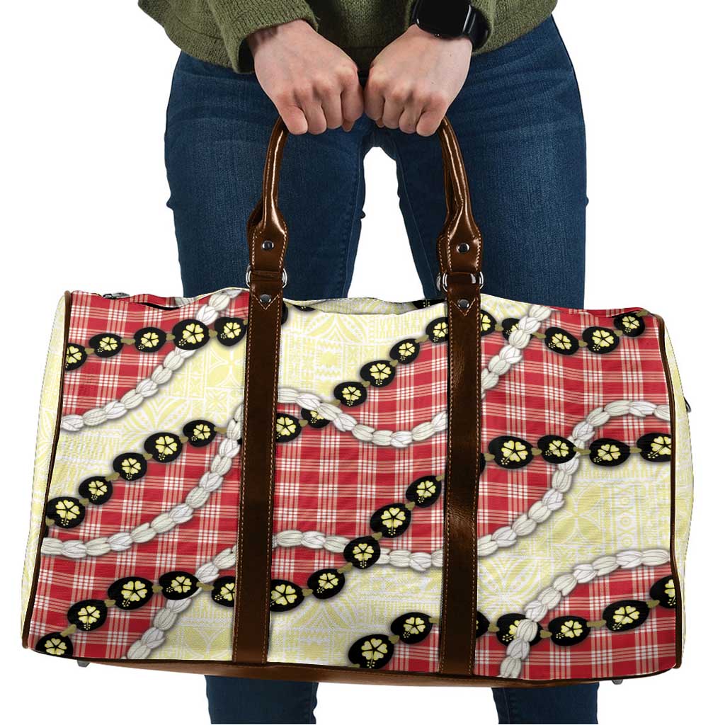 Red Palaka Hawaii Travel Bag Kukui Nut Pikake Lei Hawaiian Tapa Pattern LT14 Red - Polynesian Pride