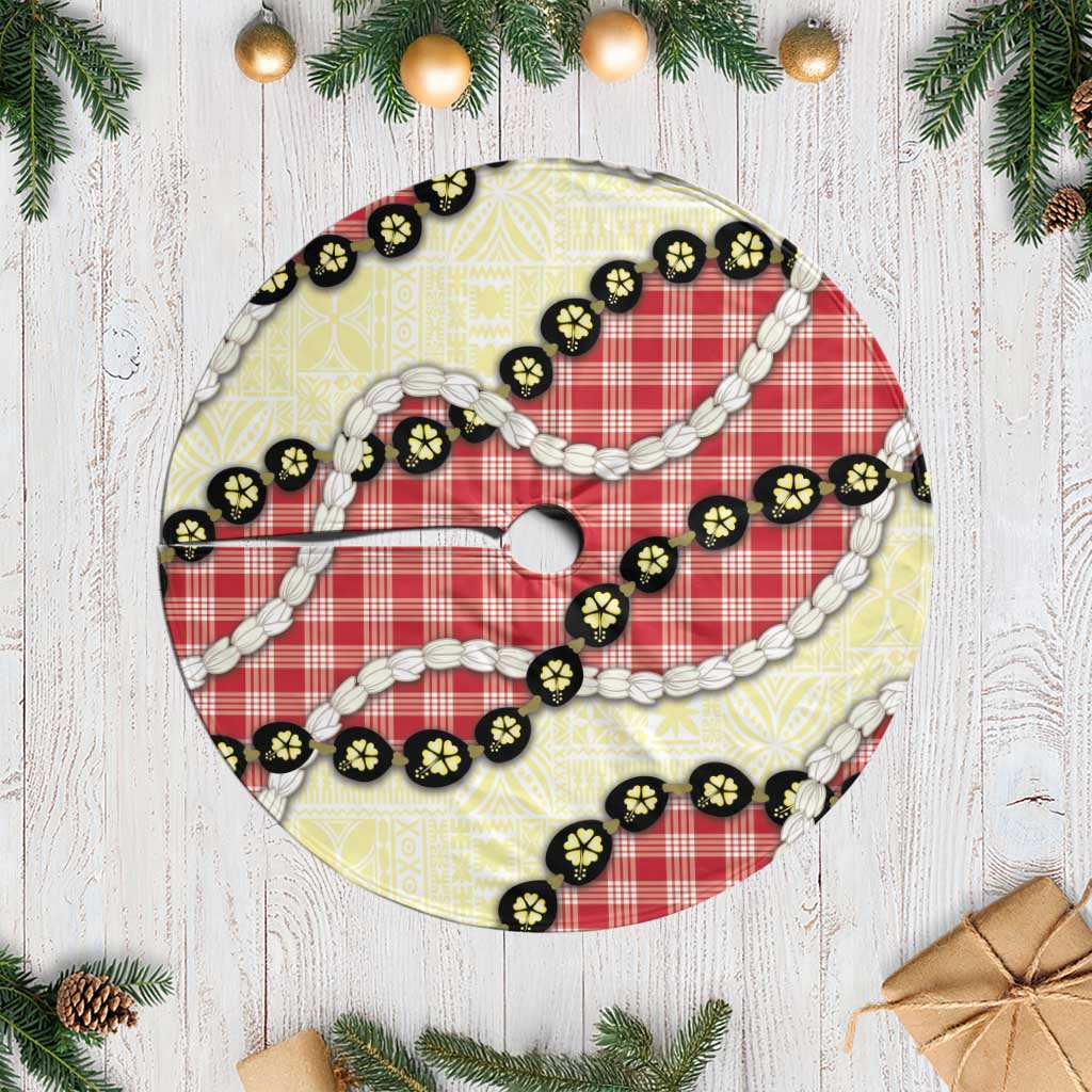 Red Palaka Hawaii Tree Skirt Kukui Nut Pikake Lei Hawaiian Tapa Pattern LT14 Casual Red - Polynesian Pride