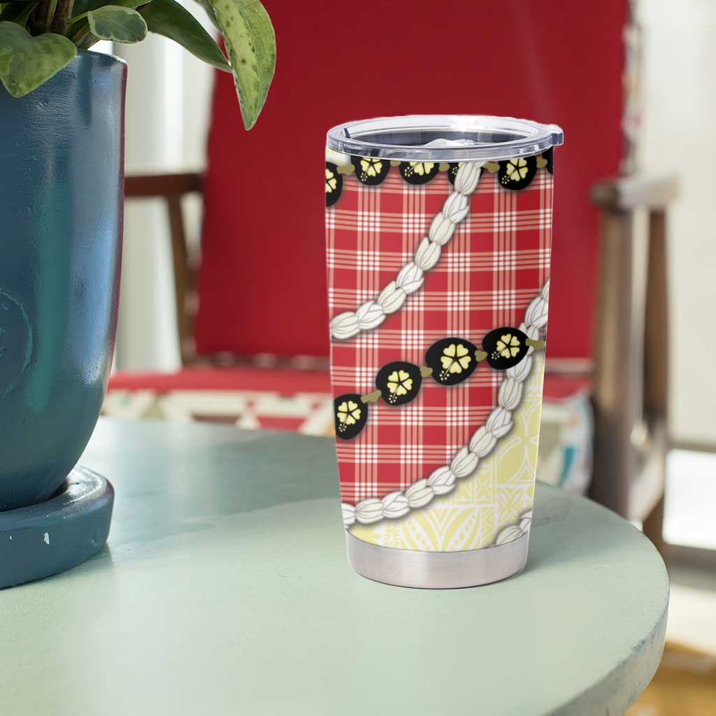 Red Palaka Hawaii Tumbler Cup Kukui Nut Pikake Lei Hawaiian Tapa Pattern LT14 - Polynesian Pride