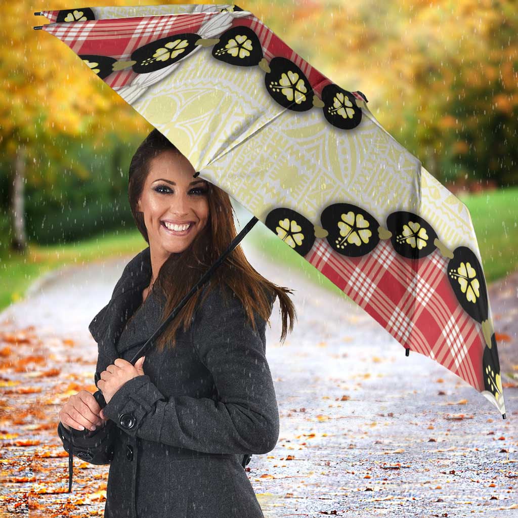 Red Palaka Hawaii Umbrella Kukui Nut Pikake Lei Hawaiian Tapa Pattern LT14 - Polynesian Pride
