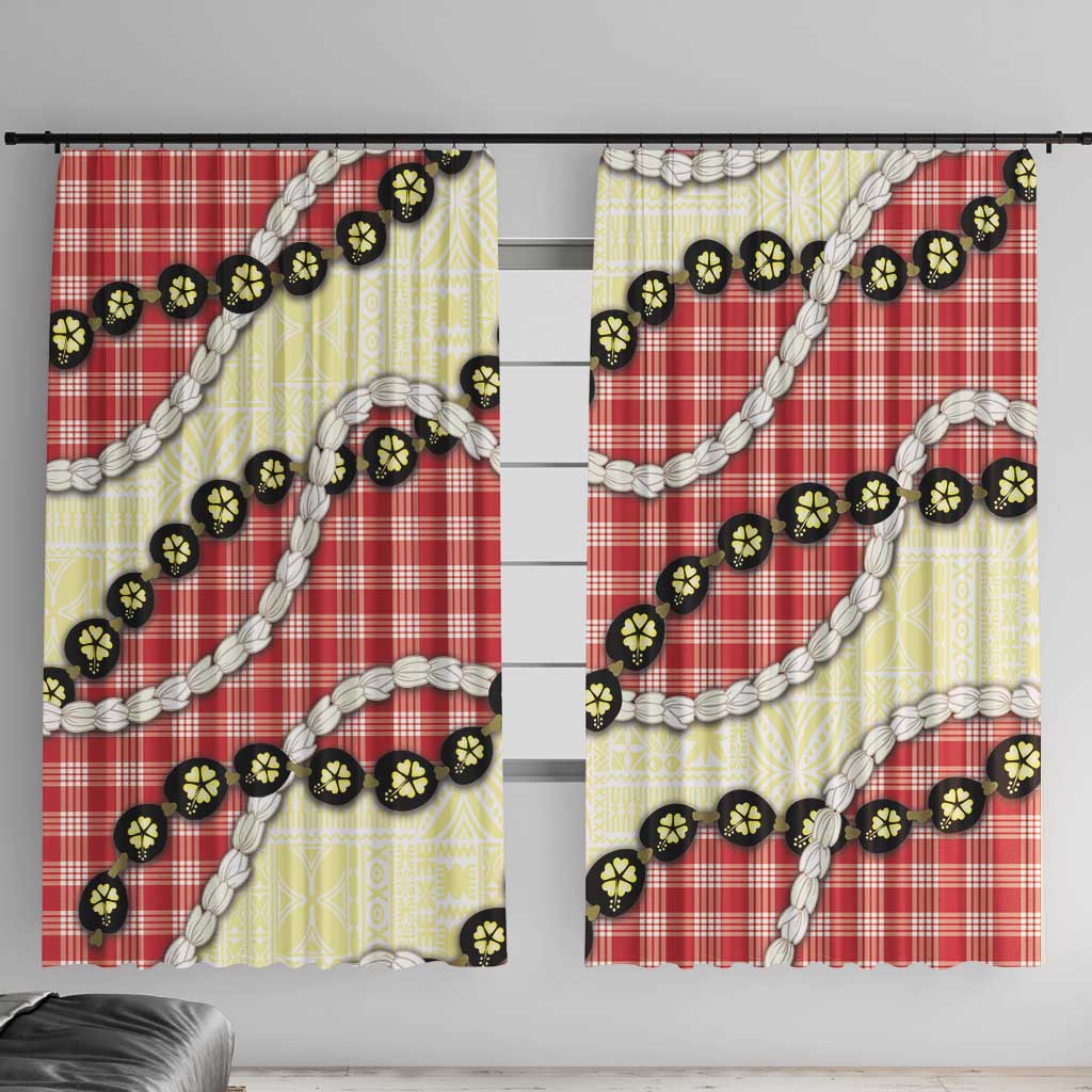 Red Palaka Hawaii Window Curtain Kukui Nut Pikake Lei Hawaiian Tapa Pattern LT14 With Hooks Red - Polynesian Pride