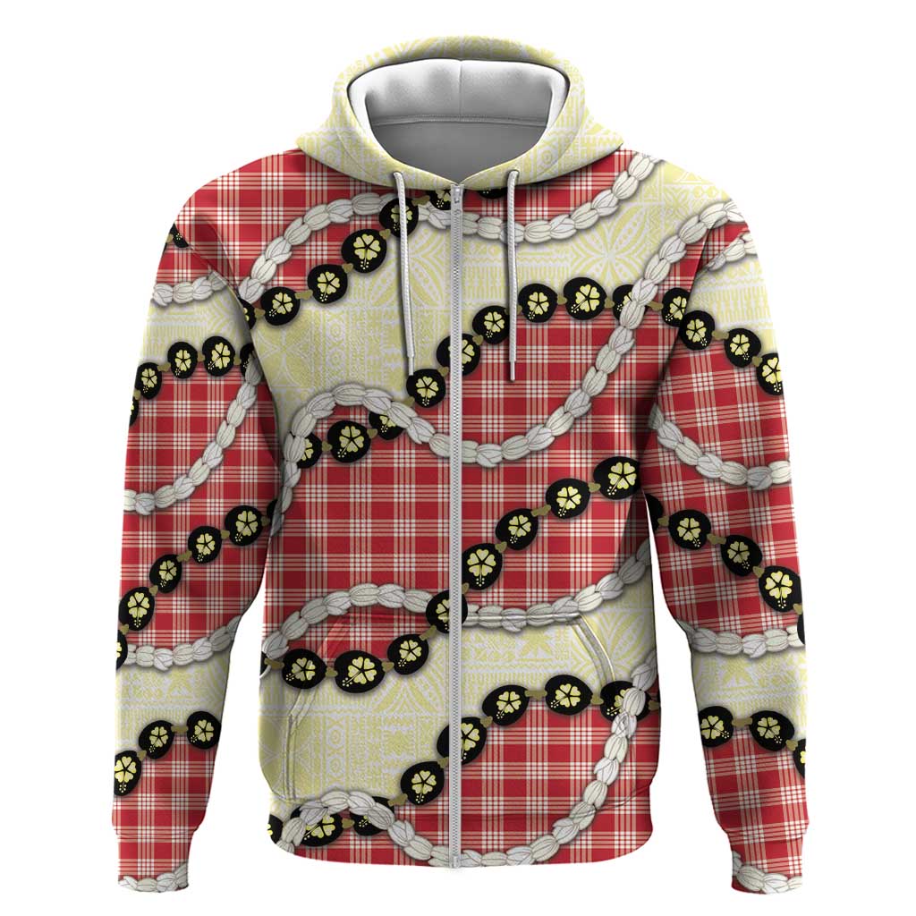 Red Palaka Hawaii Zip Hoodie Kukui Nut Pikake Lei Hawaiian Tapa Pattern LT14 Zip Hoodie Red - Polynesian Pride