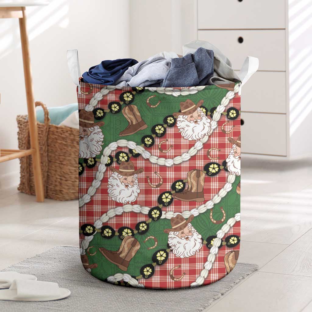Cowboy Hawaii Mele Kalikimaka Laundry Basket Paniolo Kukui Nut Pikake Lei Red Version LT14 Red - Polynesian Pride