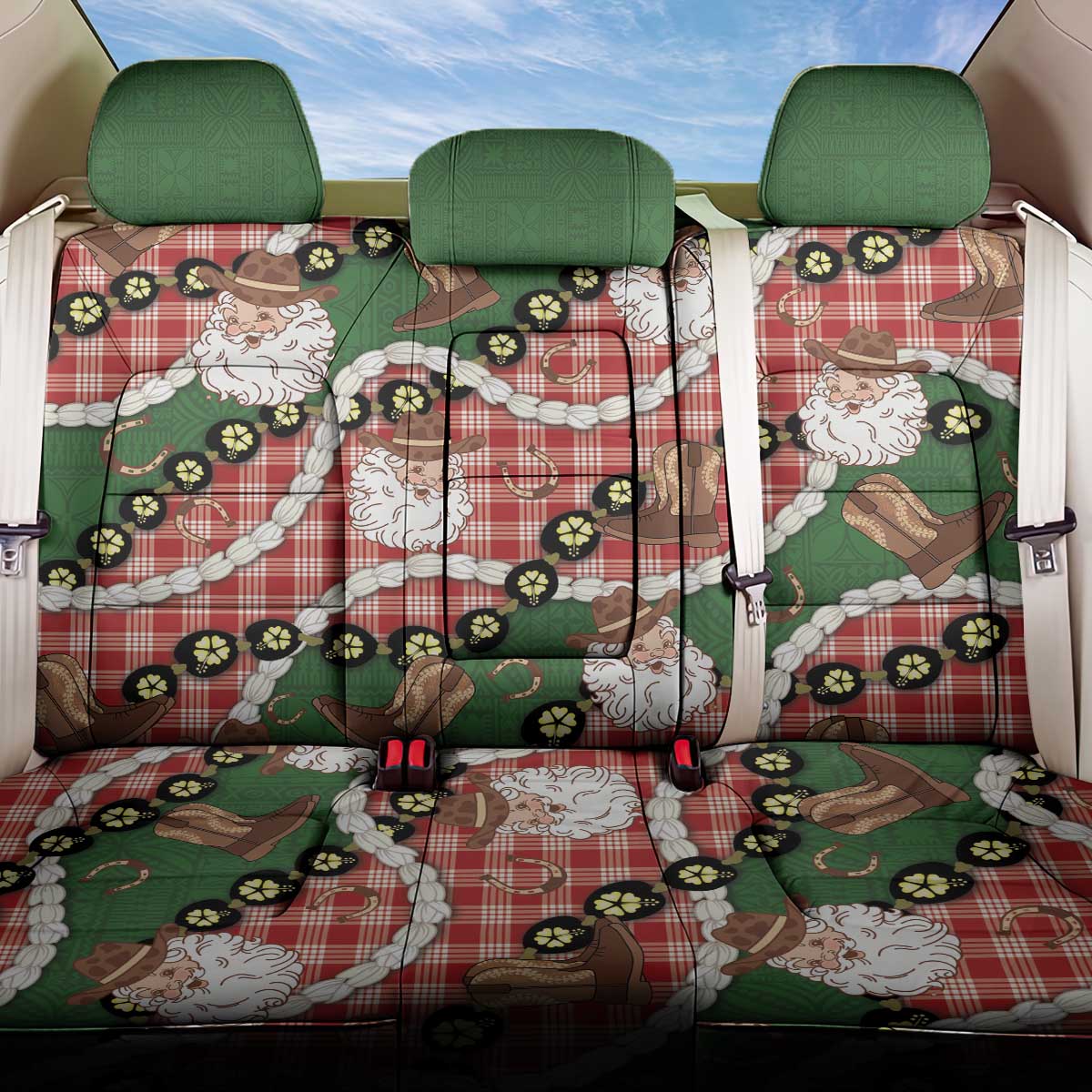 Cowboy Hawaii Mele Kalikimaka Back Car Seat Cover Paniolo Kukui Nut Pikake Lei Red Version LT14 One Size Red - Polynesian Pride