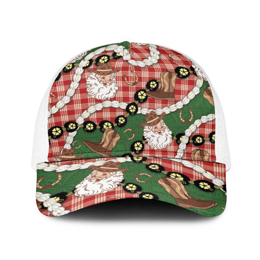 Cowboy Hawaii Mele Kalikimaka Baseball Net Cap Paniolo Kukui Nut Pikake Lei Red Version LT14 One Size White Red - Polynesian Pride