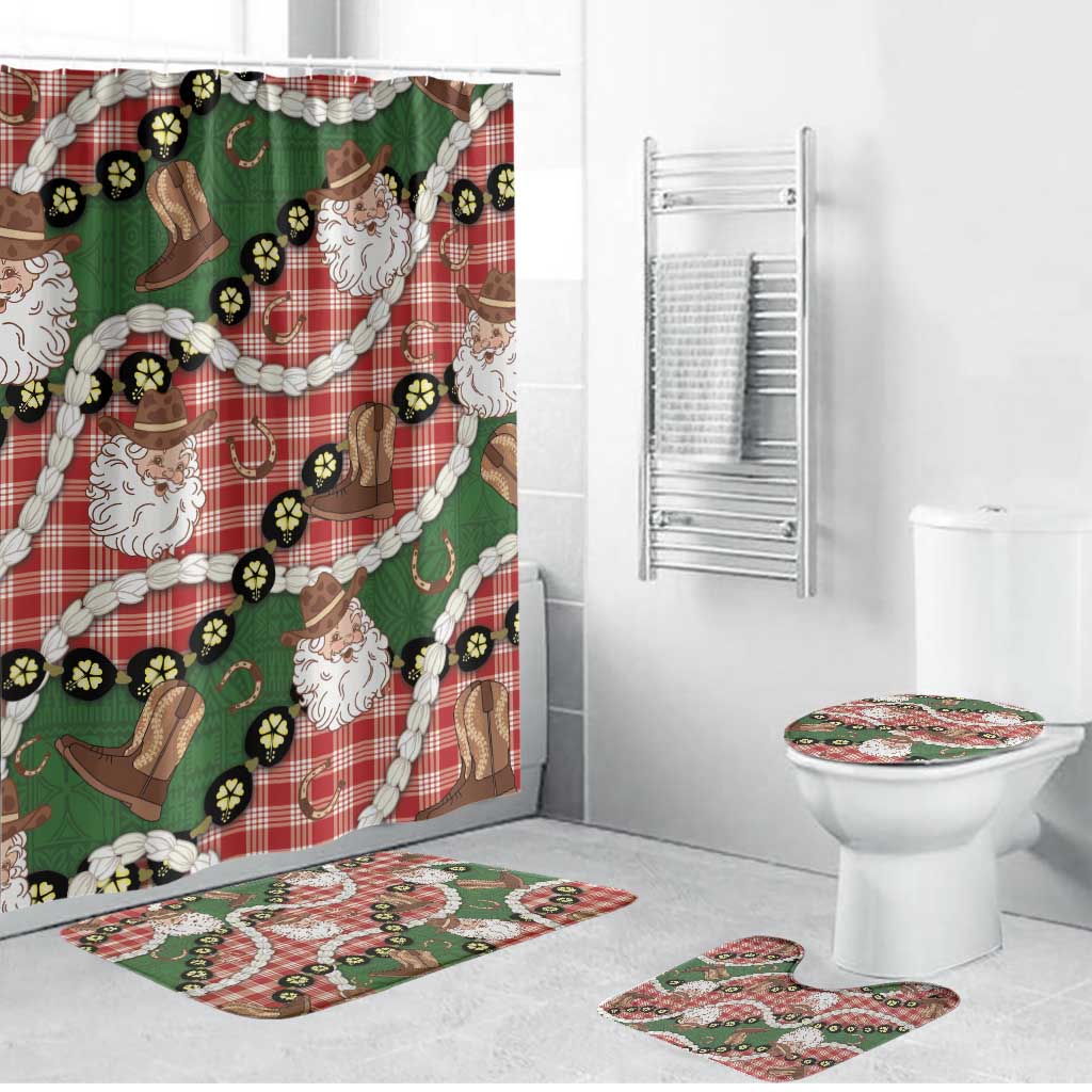 Cowboy Hawaii Mele Kalikimaka Bathroom Set Paniolo Kukui Nut Pikake Lei Red Version LT14 Bathroom Set (4 pcs) Red - Polynesian Pride