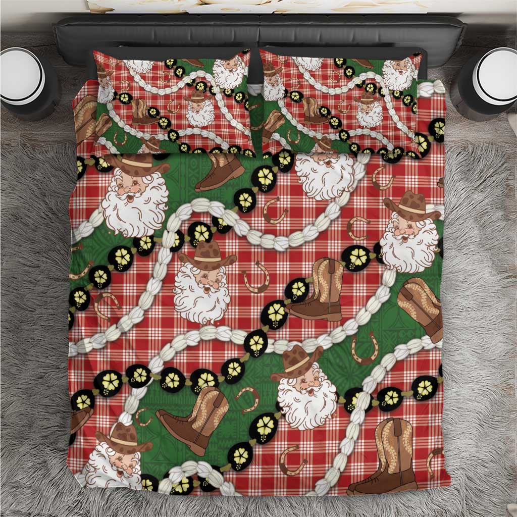 Cowboy Hawaii Mele Kalikimaka Bedding Set Paniolo Kukui Nut Pikake Lei Red Version LT14 Red - Polynesian Pride