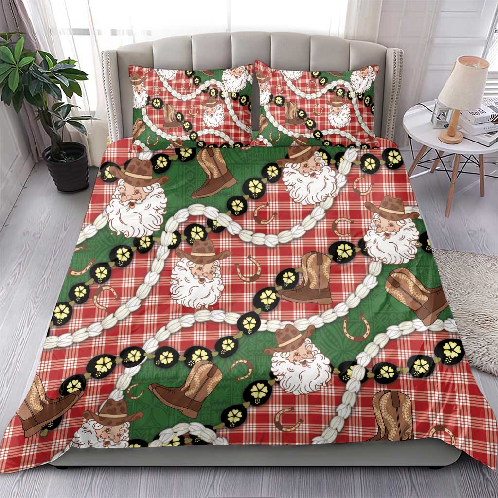 Cowboy Hawaii Mele Kalikimaka Bedding Set Paniolo Kukui Nut Pikake Lei Red Version LT14 - Polynesian Pride