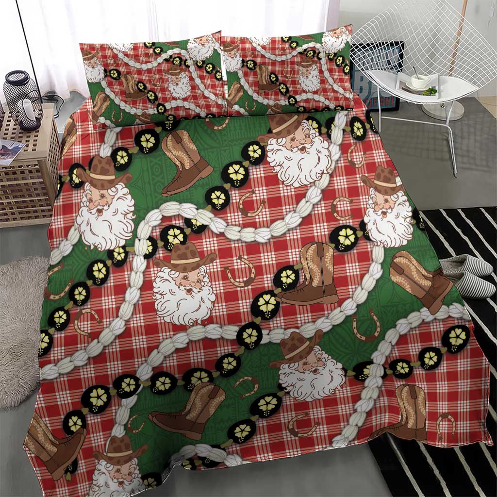 Cowboy Hawaii Mele Kalikimaka Bedding Set Paniolo Kukui Nut Pikake Lei Red Version LT14 - Polynesian Pride