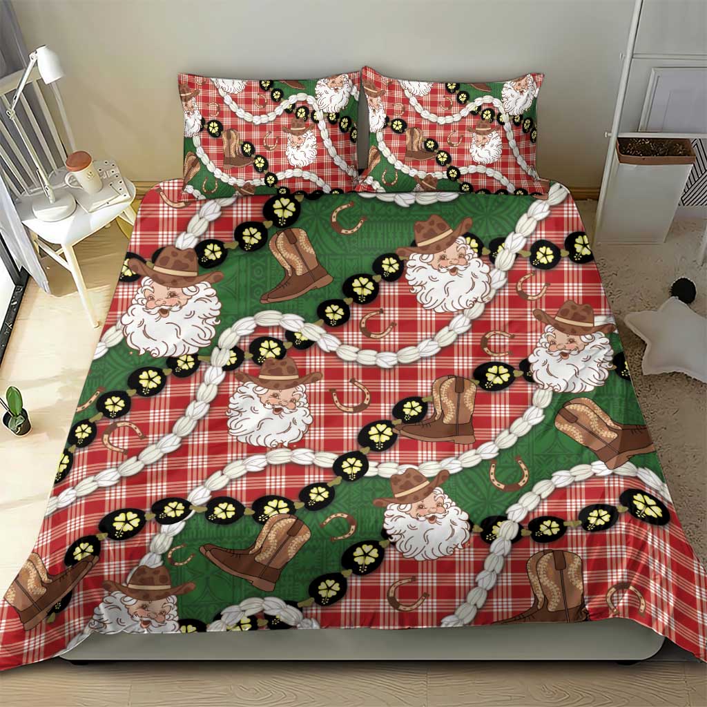 Cowboy Hawaii Mele Kalikimaka Bedding Set Paniolo Kukui Nut Pikake Lei Red Version LT14 - Polynesian Pride