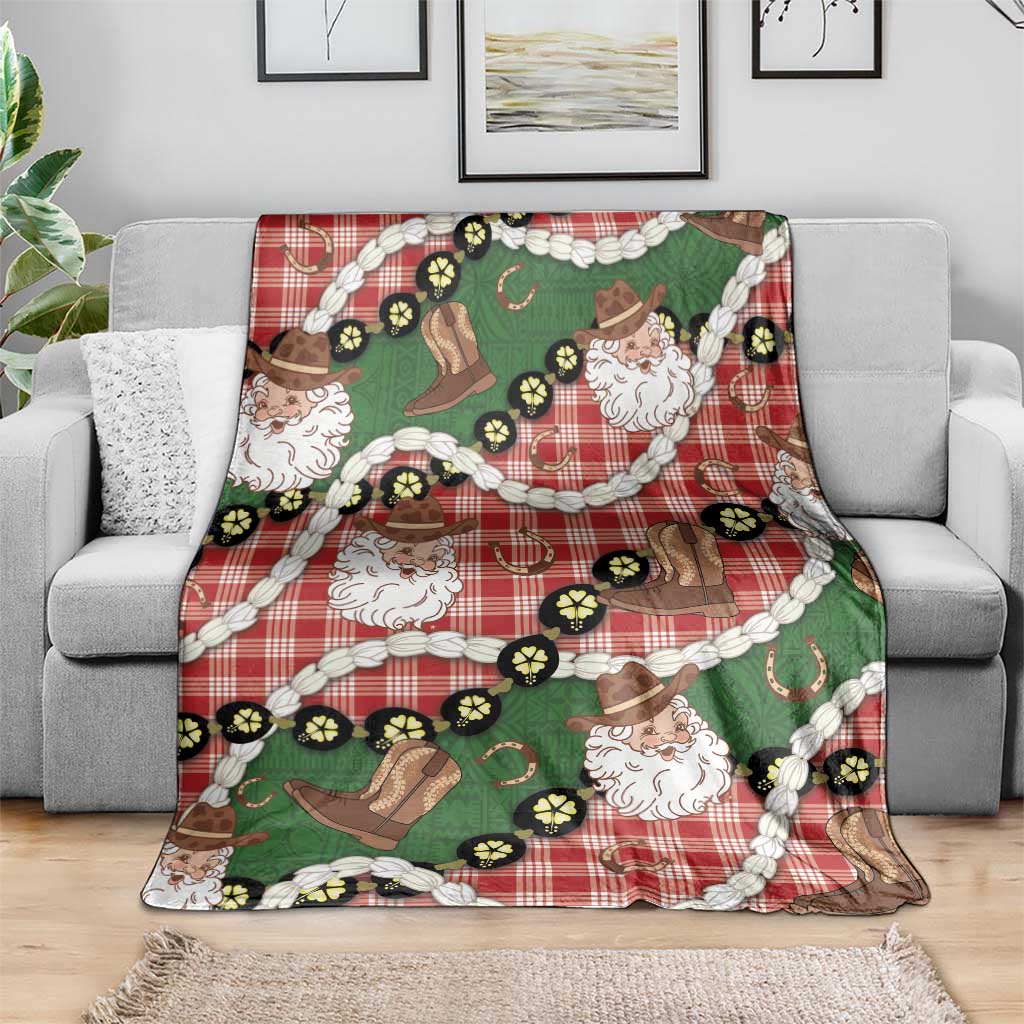 Cowboy Hawaii Mele Kalikimaka Blanket Paniolo Kukui Nut Pikake Lei Red Version LT14 - Polynesian Pride