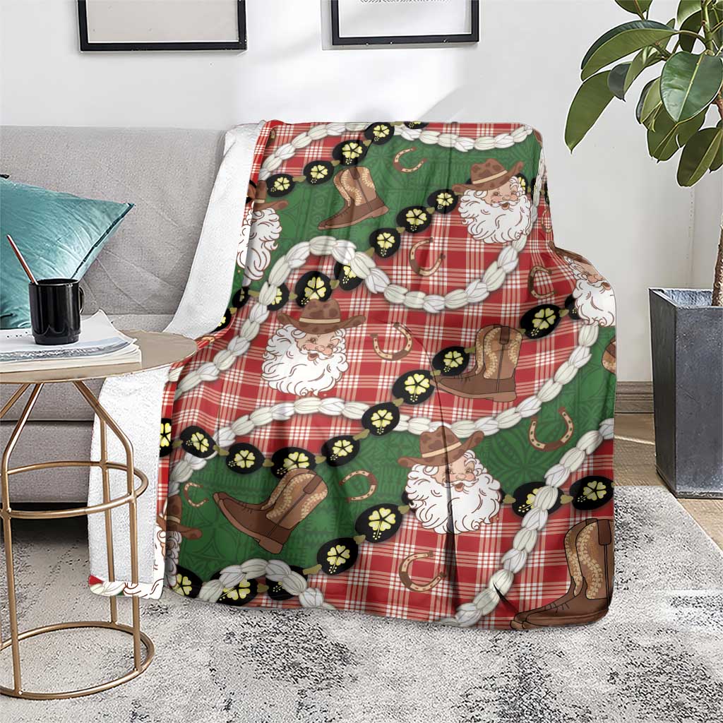 Cowboy Hawaii Mele Kalikimaka Blanket Paniolo Kukui Nut Pikake Lei Red Version LT14 - Polynesian Pride