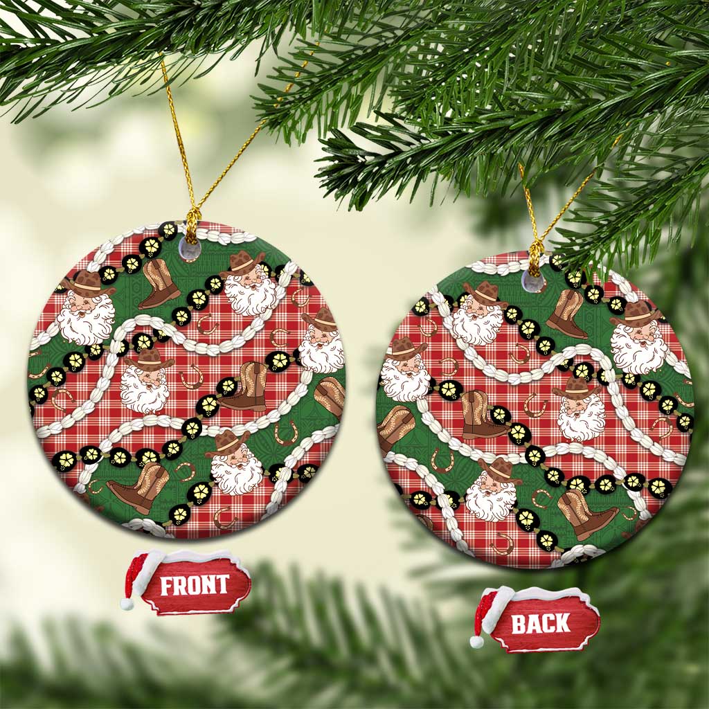 Cowboy Hawaii Mele Kalikimaka Ceramic Ornament Paniolo Kukui Nut Pikake Lei Red Version LT14 Circle Red - Polynesian Pride