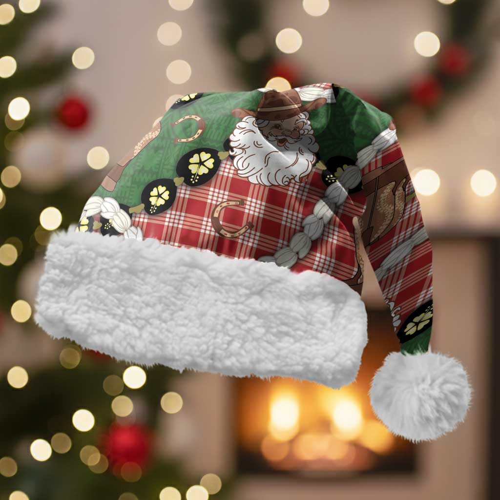 Cowboy Hawaii Mele Kalikimaka Christmas Santa Hat Paniolo Kukui Nut Pikake Lei Red Version LT14 With Fur Red - Polynesian Pride