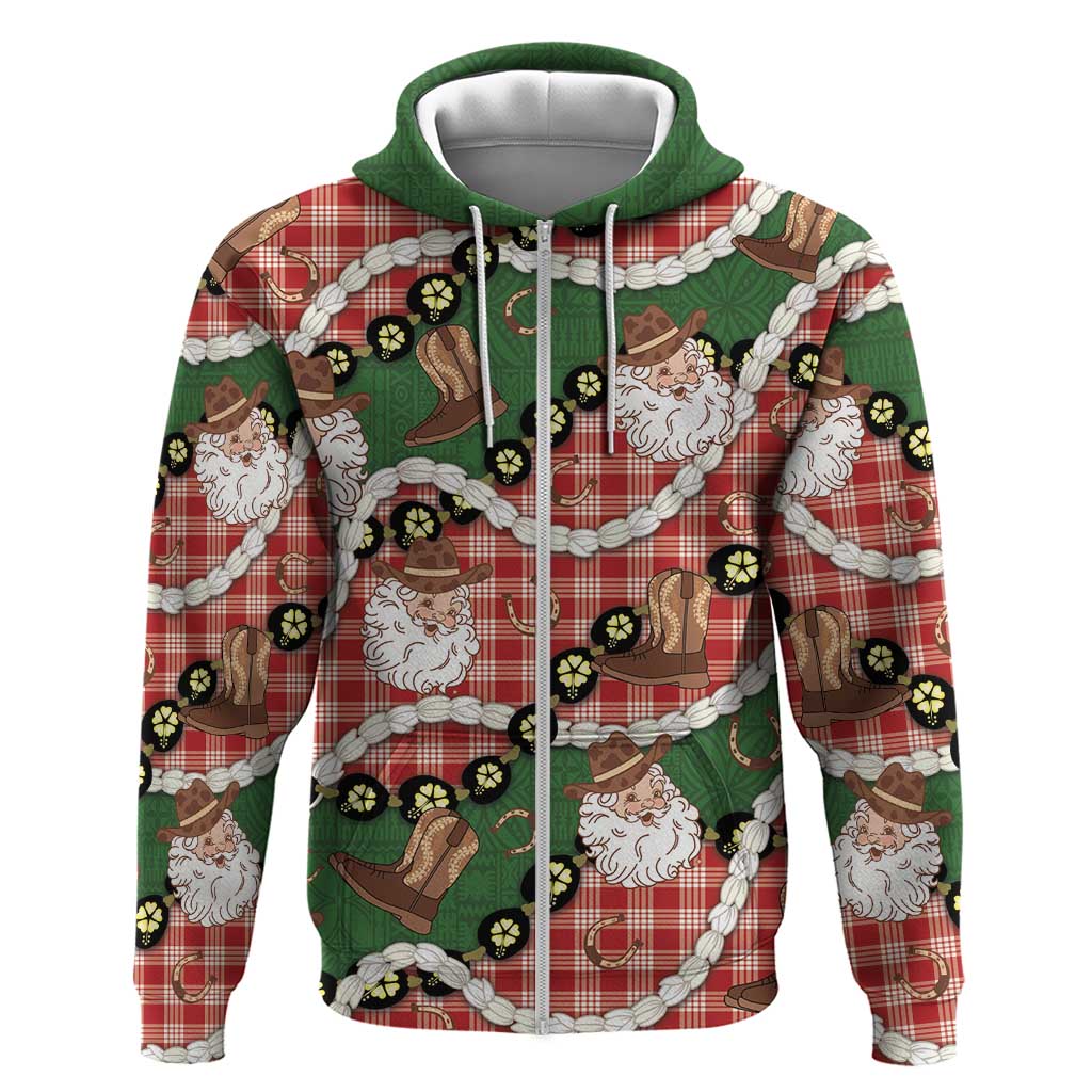 Cowboy Hawaii Mele Kalikimaka Hoodie Paniolo Kukui Nut Pikake Lei Red Version LT14 Zip Hoodie Red - Polynesian Pride