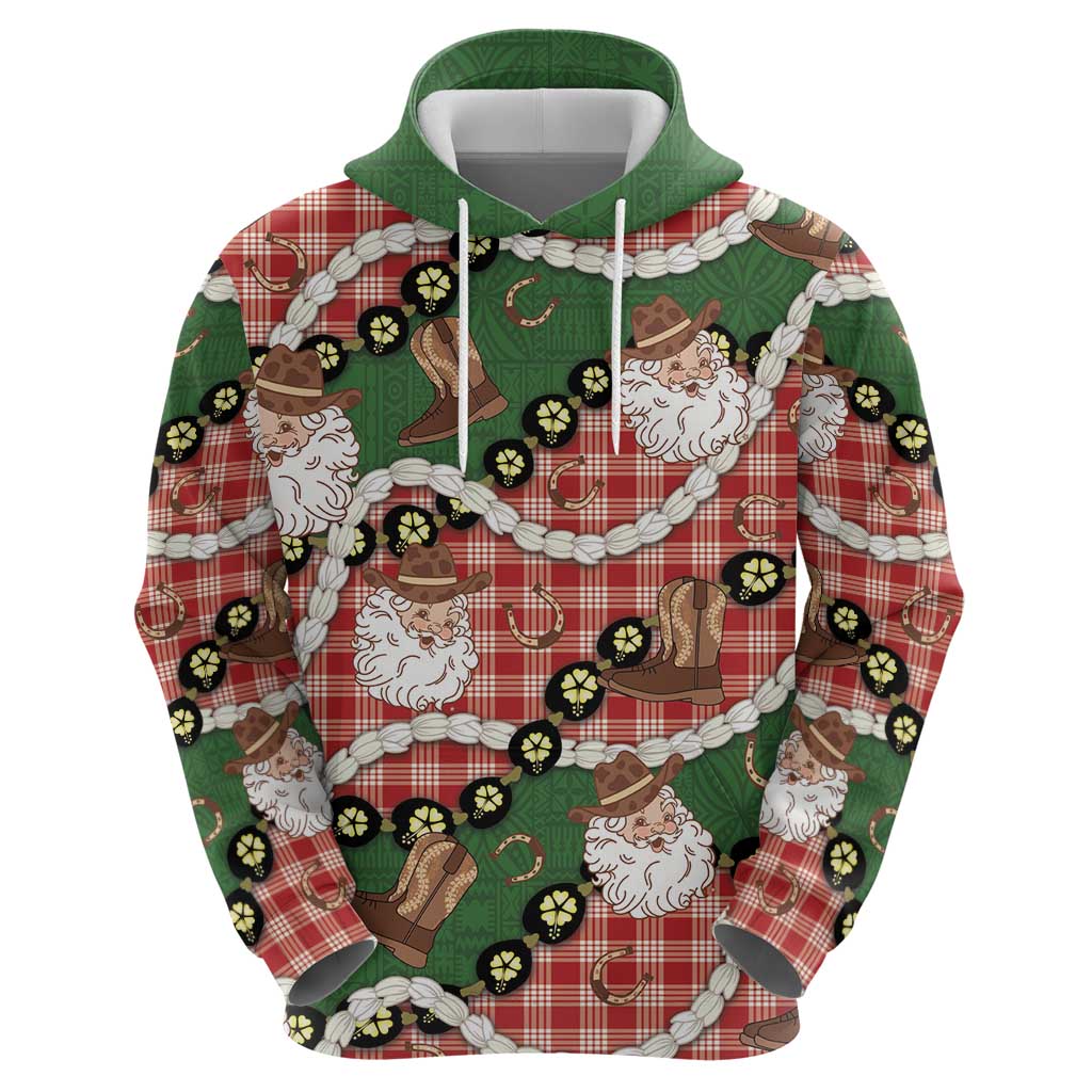 Cowboy Hawaii Mele Kalikimaka Hoodie Paniolo Kukui Nut Pikake Lei Red Version LT14 - Polynesian Pride