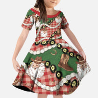Cowboy Hawaii Mele Kalikimaka Kid Short Sleeve Dress Paniolo Kukui Nut Pikake Lei Red Version LT14 KID Red - Polynesian Pride