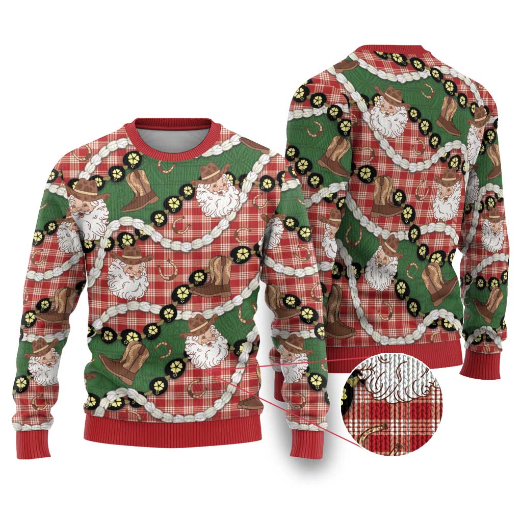 Cowboy Hawaii Mele Kalikimaka Ugly Christmas Sweater Paniolo Kukui Nut Pikake Lei Red Version LT14 Red - Polynesian Pride