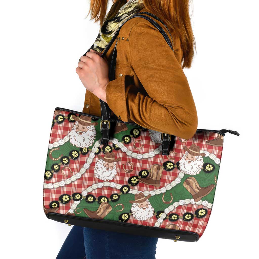 Cowboy Hawaii Mele Kalikimaka Leather Tote Bag Paniolo Kukui Nut Pikake Lei Red Version LT14 Red - Polynesian Pride