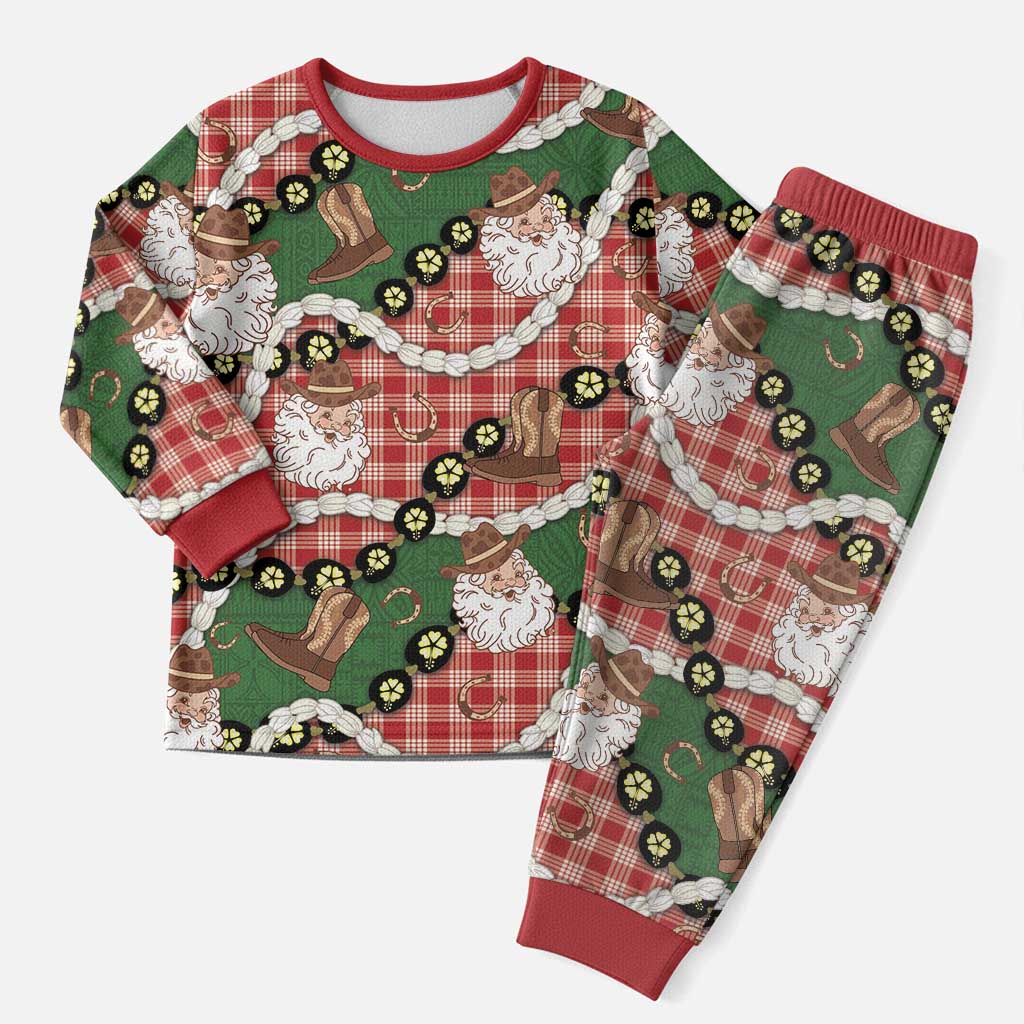 Cowboy Hawaii Mele Kalikimaka Christmas Pajama Set Paniolo Kukui Nut Pikake Lei Red Version LT14 Men Red - Polynesian Pride