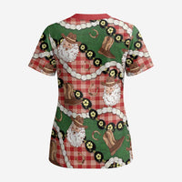 Cowboy Hawaii Mele Kalikimaka Scrub Top Paniolo Kukui Nut Pikake Lei Red Version LT14 - Polynesian Pride
