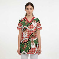 Cowboy Hawaii Mele Kalikimaka Scrub Top Paniolo Kukui Nut Pikake Lei Red Version LT14 - Polynesian Pride